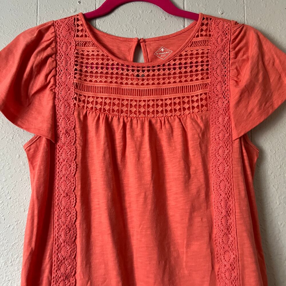 St. John's Bay Crochet Flutter Sleeve Womens Top Petite S Indie Boho Chic Beachy - Picture 3 of 12
